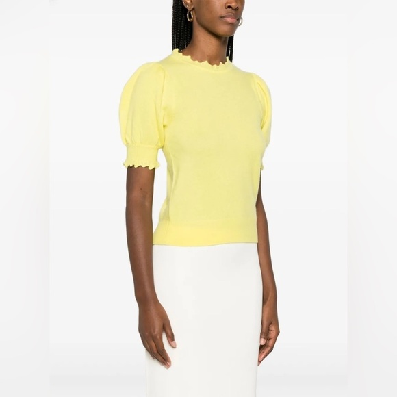 ULLA JOHNSON Lotta Ruffled Cashmere Sweater Top in Yellow - Picture 3 of 7